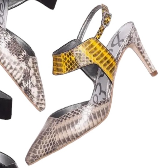 Sam Edelman 9 Ola Leather Slingback Snake Print Stiletto Heels in Yellow - Picture 2 of 8